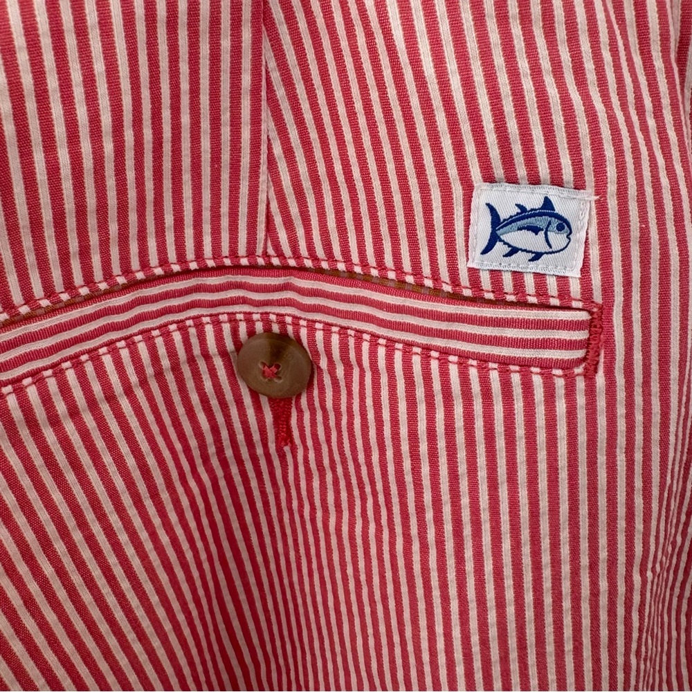 Southern Tide Skipjack Red White Striped Seersucker Shorts. Size 40. - Picture 7 of 10